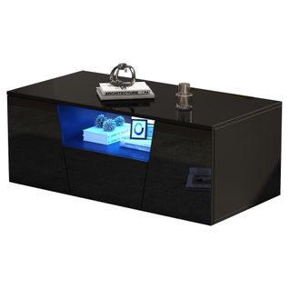Table Basse 100x50x40 Cm, table Rectangulaire, 2 Portes, 1 Tiroir, led, aggloméré, noir