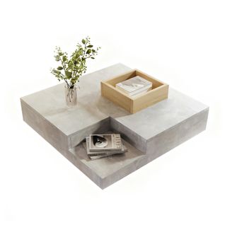 Table Basse 72x72x30 Cm - Carrée Avec Boîte De Rangement Amovible, Mdf,  Gris Et Bois