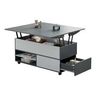 Table Basse 1 Armoire, 1 Tiroir, Rangement Semi-ouvert, Panneau De Particules, Gris Et Blanc