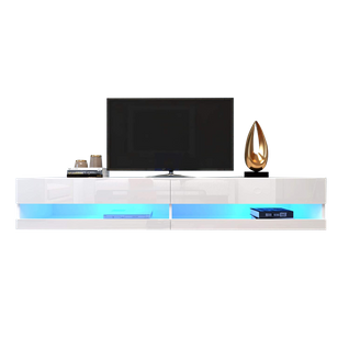 Meuble TV LED Suspendu Avec Rangement, Effet Marbre, Mdf, Blanc