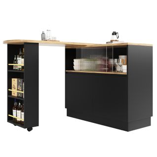 Meuble Bar Cuisine, Table Bar Pivotante, Rangements Et Comptoir Design, Mdf, Noir