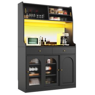 Vitrine LED - Buffet Haut Avec Étagères Réglables Et 2 Tiroirs, Mdf, Noir