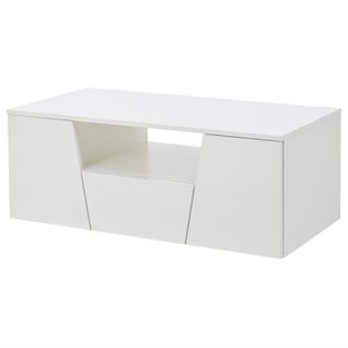 Table Basse 100*50*40cm, Avec LED, Portes, Tiroir, Et Compartiment De Rangement, En Pb, Blanc