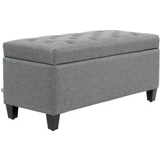 Banc Coffre100x40x44cm, Banc De Lit, Moderne, Les Pieds Antidérapants, Polyester, Métal, Gris