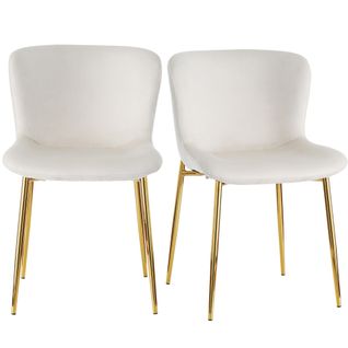 Lot De 2 Chaises De Salle à Manger 49*40*82cm, 2 Chaises En Velours, Pied Doré En Métal, Beige