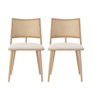 Lot De 2 Chaises De Salle à Manger 50*48*80cm, L'assise Rembourrée En Pu, Dossier En Rotin Pe, Beige
