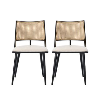 Lot De 2 Chaises De Salle à Manger 50*48*80cm, L'assise Rembourrée En Pu, Dossier En Rotin Pe, Noir