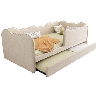 Lit Enfant Gigogne 90x190 Cm,  Avec Sommier à Lattes, Lin, Beige