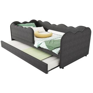 Lit Enfant Gigogne 90x190 Cm Avec Sommier à Lattes, Lin, Gris