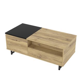 Table Basse Relevable Bois Et Métal Avec Tiroir, LED Intégrée Et Grand Espace De Rangement