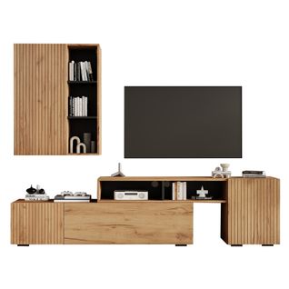 Ensemble Meuble TV Et Meuble Mural Longueur Réglable 174-265 Cm Avec 4 Portes Et Rangements Ouverts