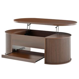 Table Basse, 110*55.5*40cm, Tiroir, Plateau Relevable, Rangement Caché, En Mdf, Couleur Bois Foncé