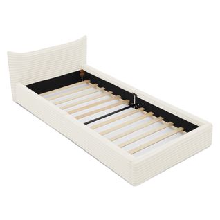 Lit Enfant 90x200 Cm Beige En Bois Et Métal Avec Revêtement Chenille – Lit Simple Ou Lit D’appoint