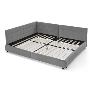 Lit Adulte 160x200 Cm En Velours Gris Foncé Avec Tête De Lit Haute, Cadre Bois Et Métal Robuste