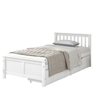 Lit Simple 90x200 Cm - Ado Ou Adulte Avec Rangement Sous Le Sommier - Bois Pin/mdf - Blanc