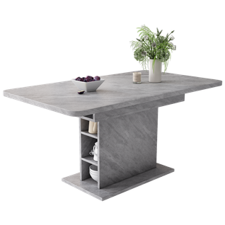 Table à Manger Extensible Rectangulaire Avec Rangement, Panneau De Particules Et Métal, Gris