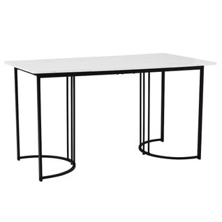 Table à Manger Rectangulaire Avec Plateau Effet Marbre Et Pieds Métal Réglables – Blanc/noir