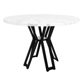 Table à Manger Ronde Avec Pieds Métal Dorés Et Plateau Mdf Effet Marbre – Blanc Et Noir