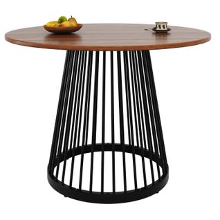 Table à Manger Ronde Avec Plateau Mdf Effet Marbre, Piètement Métal Noir, 80 X 80 X 76 Cm – Noyer