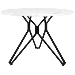 Table Ronde, Plateau Mdf Marbre, Pieds Métal – 4 Pers, Salon Et Cuisine, Noir
