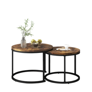 Tables Gigognes Rondes Lot De 2, Design Moderne, Plateau Mdf Résistant, Pieds Métal, Brun