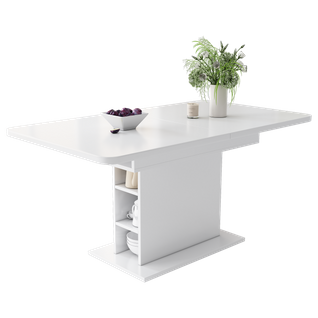 Table à Manger Extensible, Rectangulaire, Bois/métal, Design Contemporain, Blanc