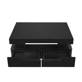 Table Basse Moderne, LED, 4 Tiroirs, Rangement Intégré, Panneaux Particules, Noir