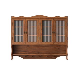 Armoire Murale Vintage, 4 Portes, 2 Niveaux Rangement, Cuisine/salle De Bain, Bois , Brun