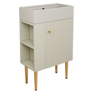 Meuble Sous-vasque Avec Vasque Intégrée Et Rangement, Compact, Mdf Blanc