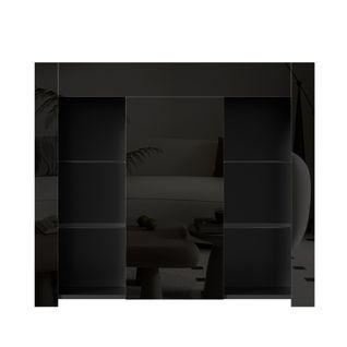 Buffet Laqué, Portes Et Étagères Verre, Bahut Compact Design, Meuble Rangement Moderne, Noir