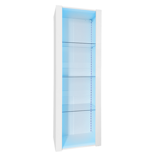 Bibliothèque Avec 3 Étagères En Verre Et Éclairage Intégré, Design Moderne Pour Salon - Blanc