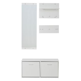 Meuble D’entrée 4 Pièces, Porte-manteau, Miroir, Étagères Chaussures, Panneau De Particules, Blanc