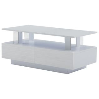 Table Basse LED Moderne, 2 Tiroirs, Lumière Contrôlable Via Application Mobile, Acrylique, Blanc