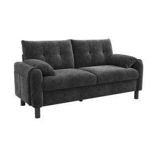 Canapé 2 Places Scandinave - Design Moderne Avec Coussins Épais Et Poches Latérales, Chenille Gris