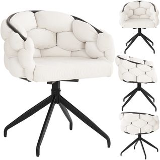 Lot 4 Chaises Pivotantes 360°, Ergonomiques, Accoudoirs, Assise Velours Bouclé, Beige