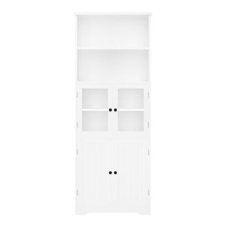 Meuble Salle De Bain 4 Portes, 2 Étagères Ouvertes, Ajustable - Mdf Résistant Humidité, Blanc