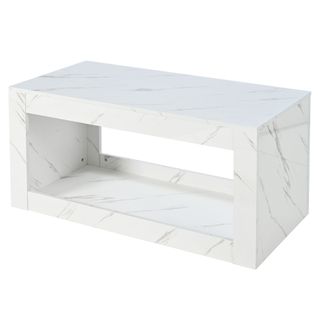 Table Basse LED Rectangulaire, Haut Brillant, Décor Effet Marbre, Espace De Rangement, Blanc