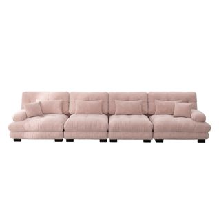 Canapé En Chenille Rose, Canapé 4 Places Modulaire Avec Assise Profonde