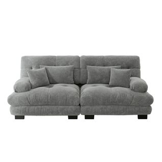 Canapé 2 Places, Canapé En Chenille Gris Avec 2 Coussins Lombaires Et 2 Coussins