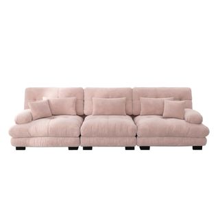 Canapé Modulaire 3 Places Avec Assise Profonde, En Chenille Rose, Pour Salon, Appartement