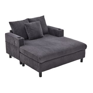 Méridienne, Canapé Gris Foncé Avec Porte-gobelets Latéraux, Ports USB Et Éclairage LED