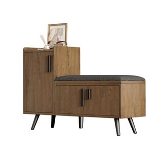 Meuble à Chaussures 100x34x68,5cm, Assise Rembourrée, 3 Portes, Aggloméré, Mousse, Noir+bois