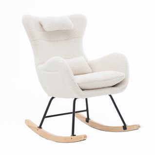 Fauteuil à Bascule Avec Accoudoirs - Chaise Berçante Design Avec Appui-tête - Blanc