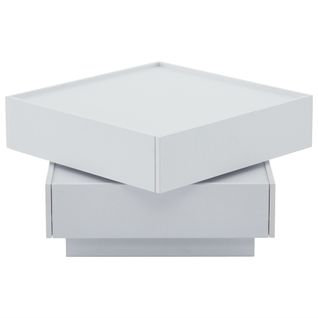 Table Basse Carrée, Plateau Pivotant 360°, Double Plateau, Rangement, 60×60×38 Cm, Blanc
