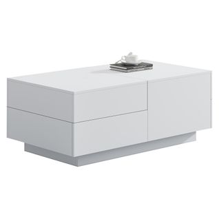 Table Basse Moderne Avec Plateau Coulissant Et Tiroirs De Rangement - Blanc