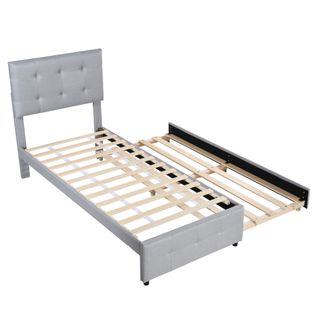 Lit Gigogne 90x200 Cm - Simple Enfant Rembourré, Tissu Doux, Mdf/métal - Gris