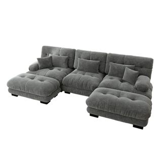 Canapé D'angle Modulaire En U, Canapé En Chenille Gris Avec Repose-pieds