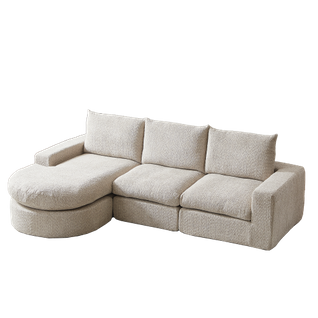 Canapé D'angle Méridienne, Canapé 3 Places, En Chenille Beige, Courbes