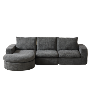 Canapé D'angle Méridienne, Canapé 3 Places, En Chenille Gris, Courbes