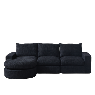 Canapé D'angle Méridienne, Canapé 3 Places, En Chenille Noir, Courbes